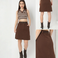 Milano Trendy Brown Wool Mini Skirt